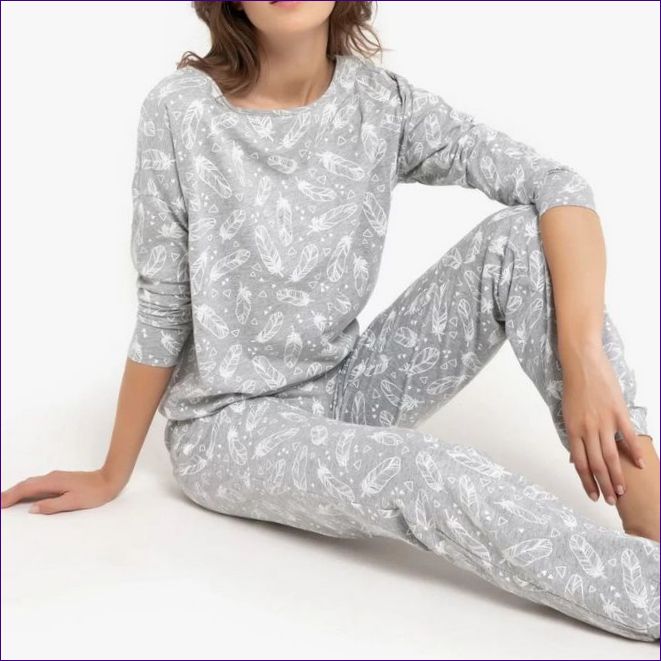 LA REDOUTE COLLECTIONS JERSEY PYJAMA, LANGE MOUWEN GRIJS/NAB. FIGUUR