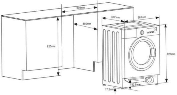 Wasmachine Weissgauff WMI 6128 D - afmetingen: 48x48x53cm